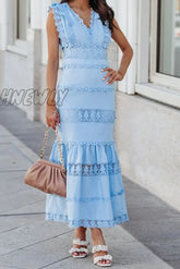 Hnewly - Casual Patchwork Lace V Neck Trumpet Mermaid Dresses(4 Colors) Blue / Xs Dresses/Lace
